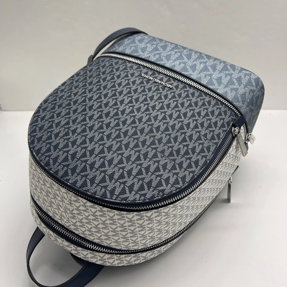 MICHAEL KORS Rhea Md Zip Color-Block Signature Logo Backpack ADMIRL MULTI NWT